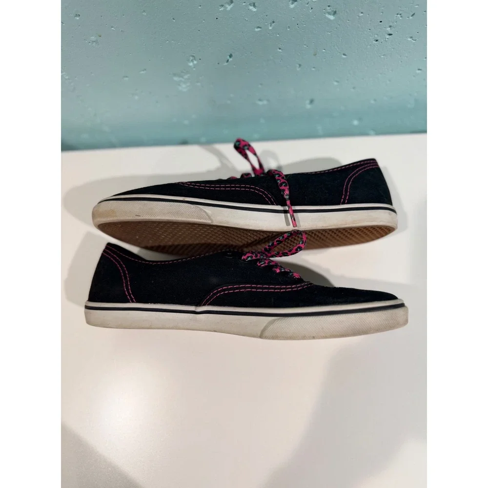 Vans Authentic Lo Pro Black Pink Contrast Stitch Leopard Lace Sneakers Womens 8